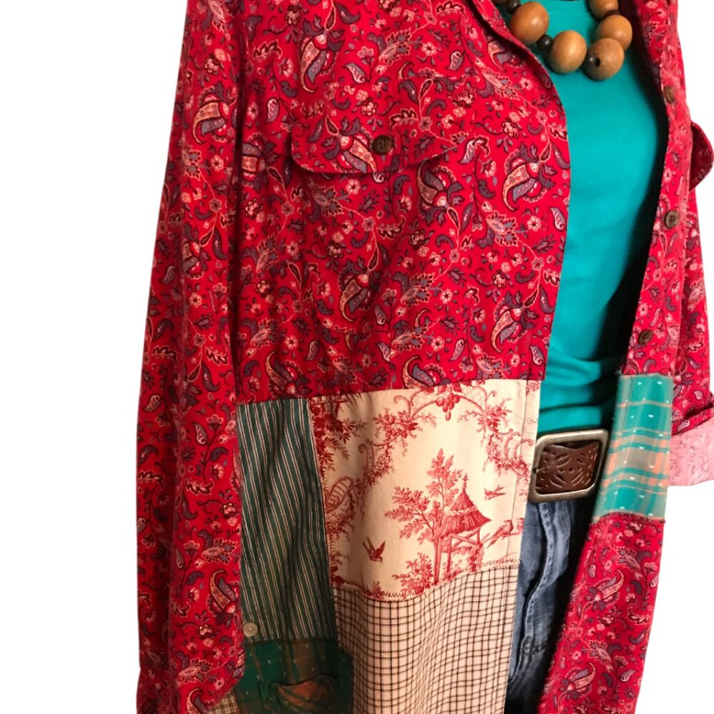 Boho Patchwork Duster, L: Upcycled Heavyweight Hi… - image 3